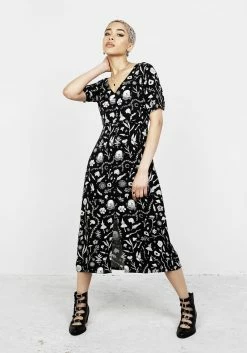 MET1 HEDGEWITCH V-NECK MIDI DRESS