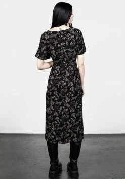 LVT1 Poisonous Plants Short Sleeve Midi Dress -Womens Clothing Sales SS23LV397A Poison Plants Midi Dress 001 800x