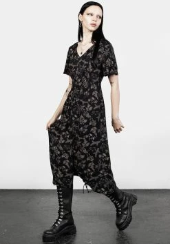 LVT1 Poisonous Plants Short Sleeve Midi Dress -Womens Clothing Sales SS23LV397A Poison Plants Midi Dress 005 800x