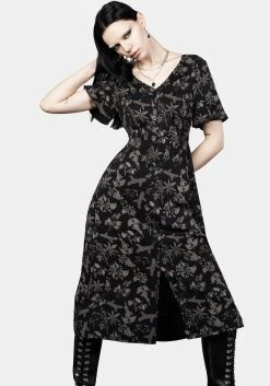 LVT1 Poisonous Plants Short Sleeve Midi Dress -Womens Clothing Sales SS23LV397A Poison Plants Midi Dress 006 800x