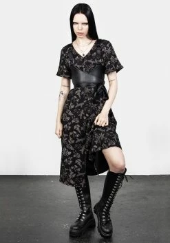 LVT1 Poisonous Plants Short Sleeve Midi Dress -Womens Clothing Sales SS23LV397A Poison Plants Midi Dress 007 800x