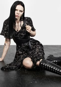 LVT1 Poisonous Plants Short Sleeve Midi Dress -Womens Clothing Sales SS23LV397A Poison Plants Midi Dress 008 2 800x