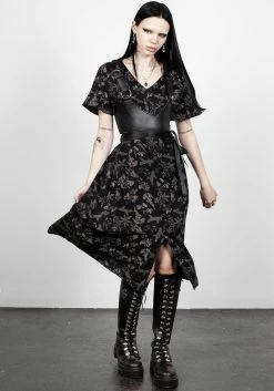 LVT1 Poisonous Plants Short Sleeve Midi Dress -Womens Clothing Sales SS23LV397A Poison Plants Midi Dress 009 800x