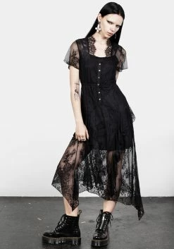 MET1 Mourning Lace Cascade Midaxi Dress