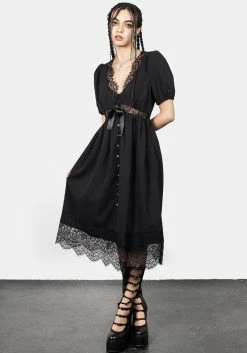 MET1 Mortuary Lace Button Up Midi Dress