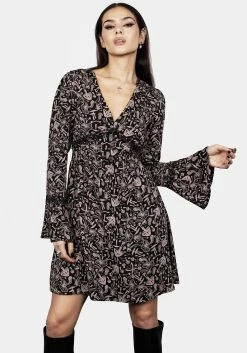 MIF1 Mycophile Mushroom Print Mini Ruffle Dress