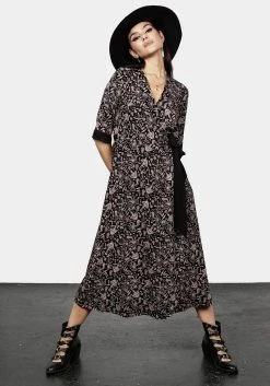 MIF1 Mycophile Mushroom Print Wrap Midi Dress -Womens Clothing Sales SS23MF54 Mycophile Wrap Dress 002 800x