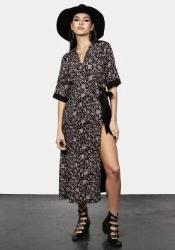 MIF1 Mycophile Mushroom Print Wrap Midi Dress
