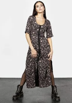 MIF1 Mycophile Mushroom Print Split Maxi Dress -Womens Clothing Sales SS23MF55 Mycophile Split Maxi Dress 007 800x